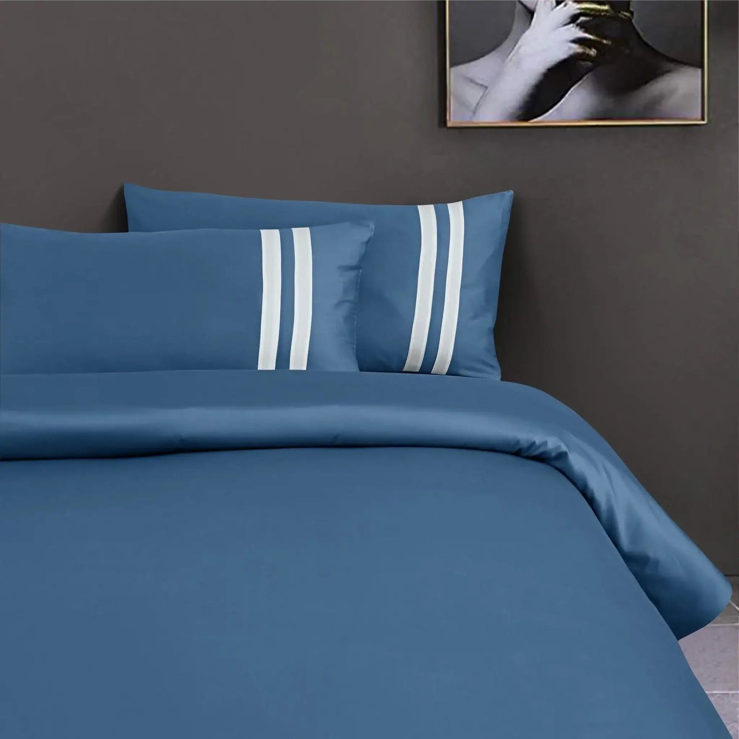 Luxe Striped King Size Bedsheet with 2 Pillow Covers-Blue