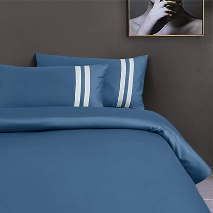 Luxe Striped King Size Bedsheet with 2 Pillow Covers-Blue