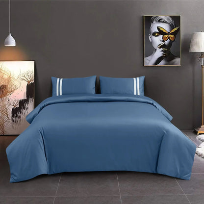 Luxe Striped King Size Bedsheet with 2 Pillow Covers-Blue