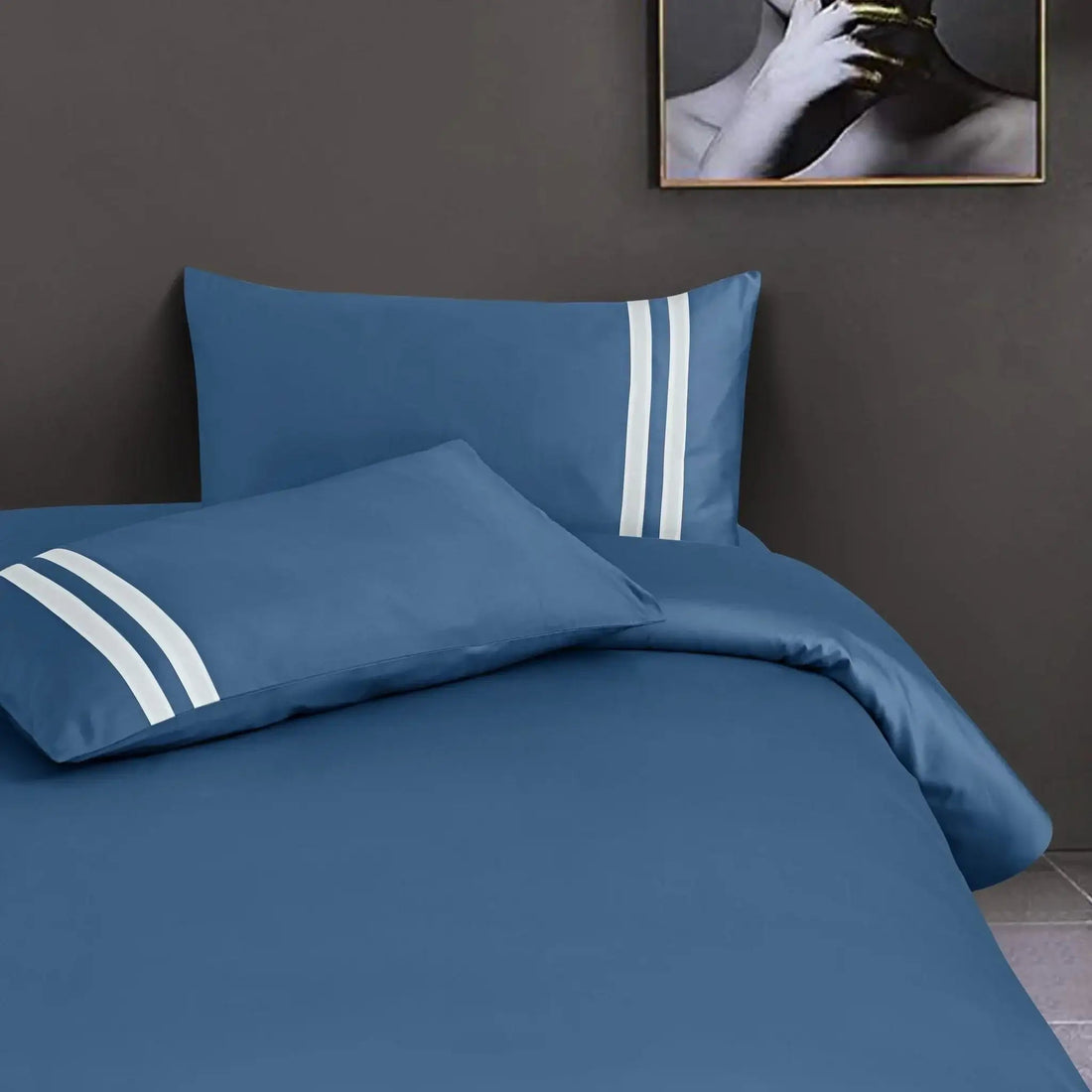Luxe Striped King Size Bedsheet with 2 Pillow Covers-Blue
