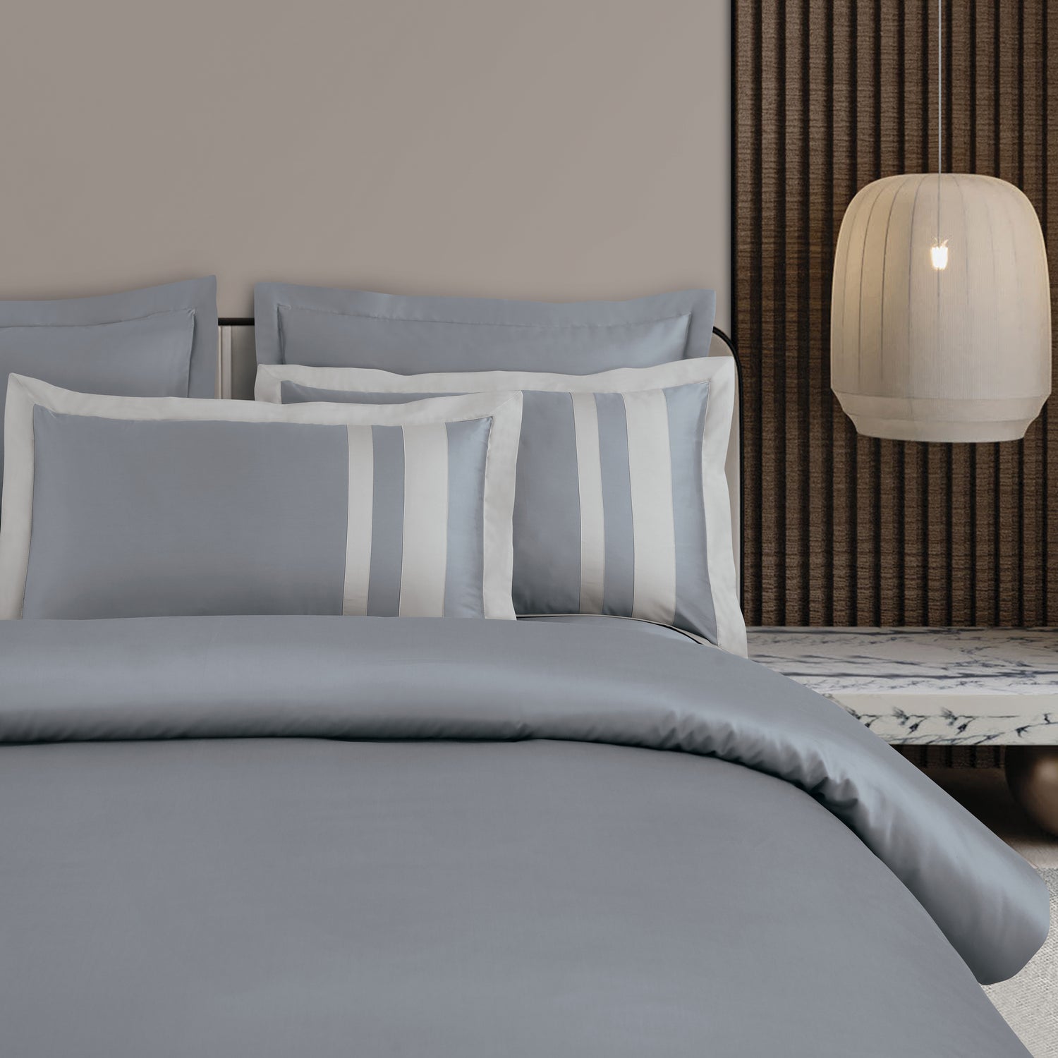 King Size Duvet Cover with Bedsheet and 4 Pillow Covers-Grey