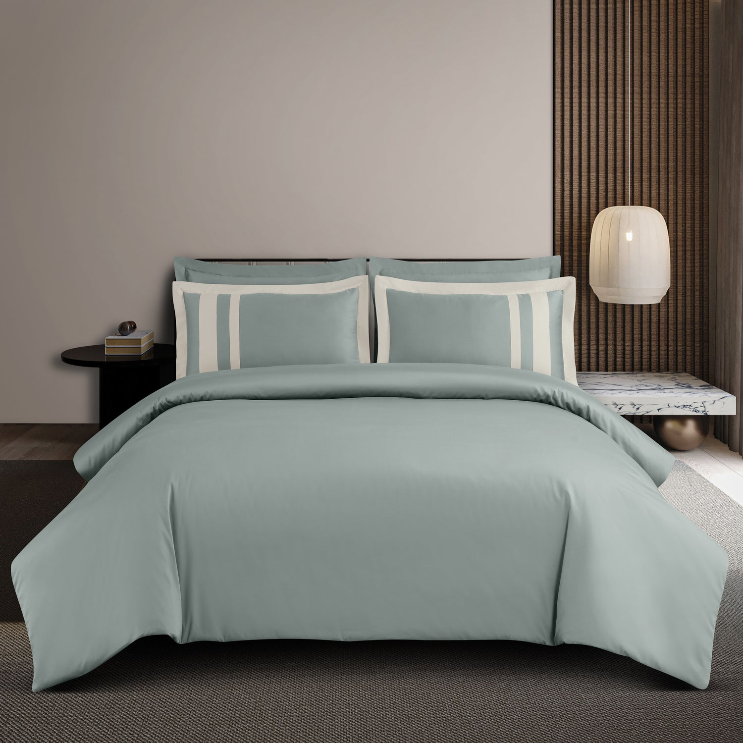 King Size Duvet Cover with Bedsheet and 4 Pillow Covers-Olive Green