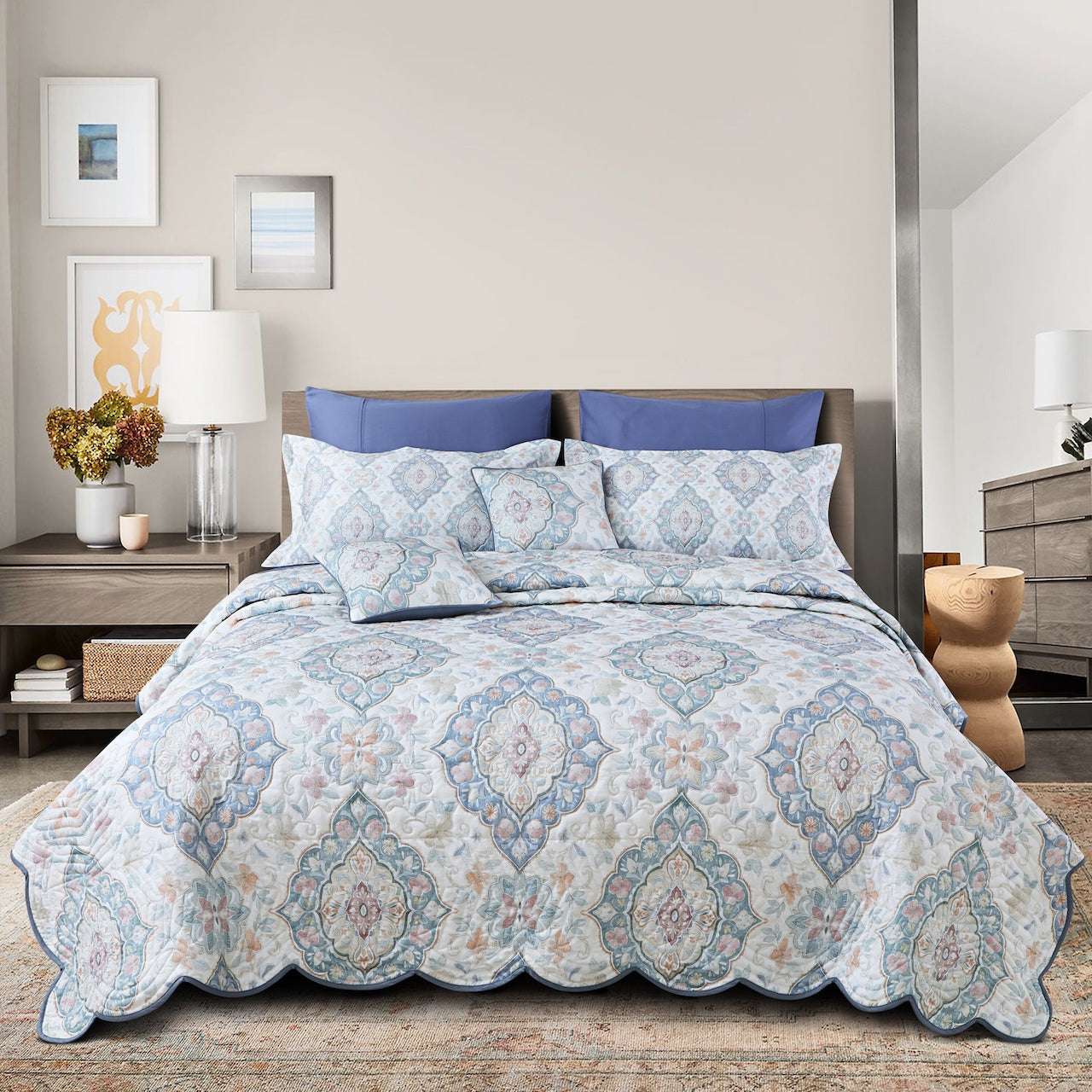 Royale Quilted Bedcover - White &amp; Blue