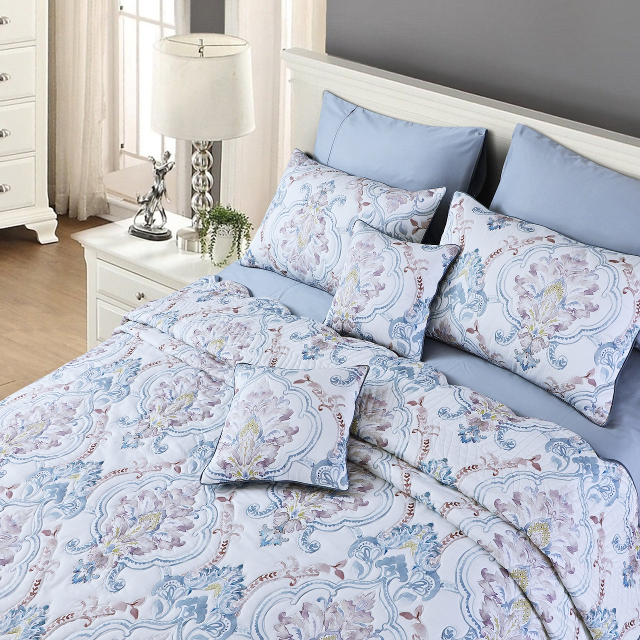 Royale Quilted Bedcover - White &amp; Blue