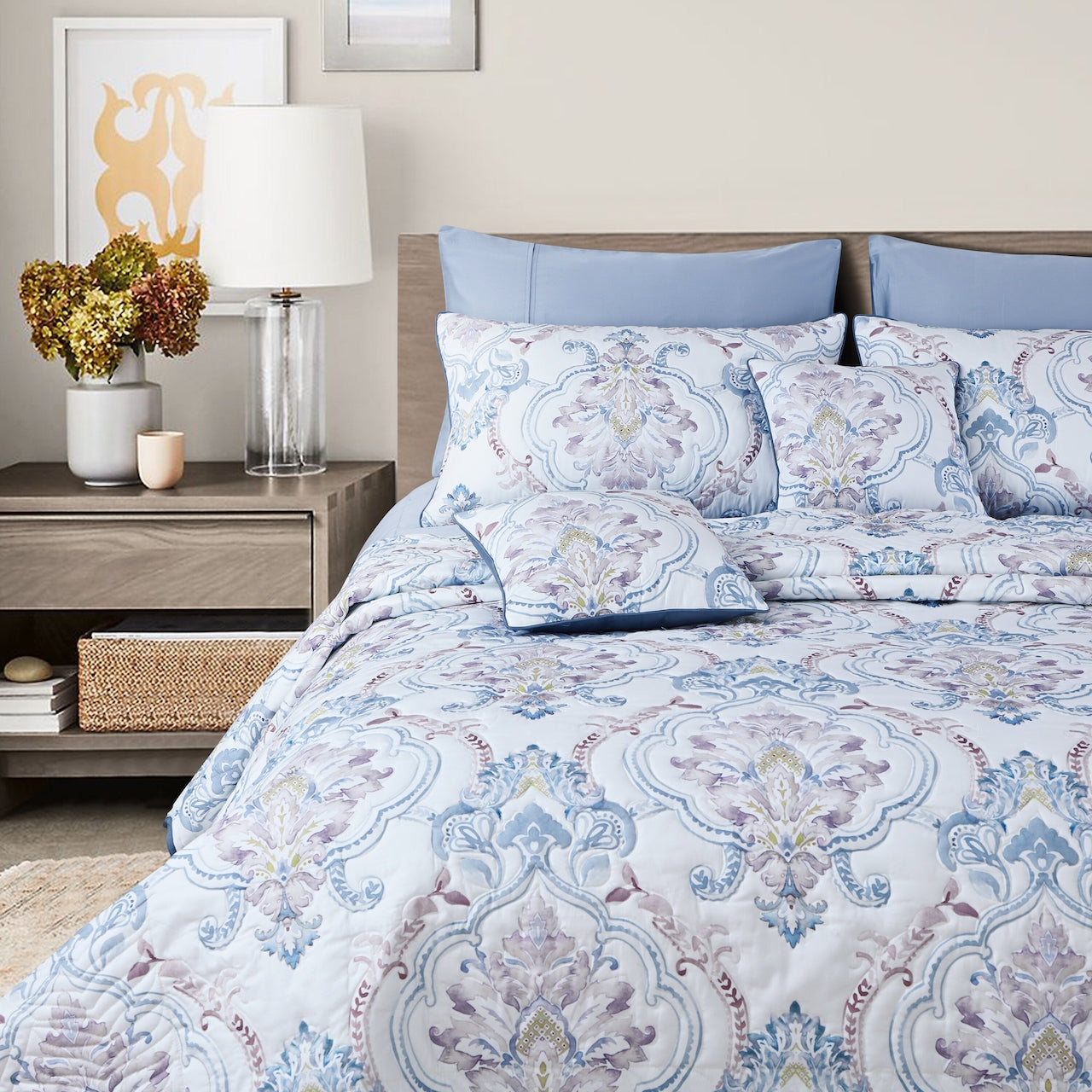 Royale Quilted Bedcover - White &amp; Blue