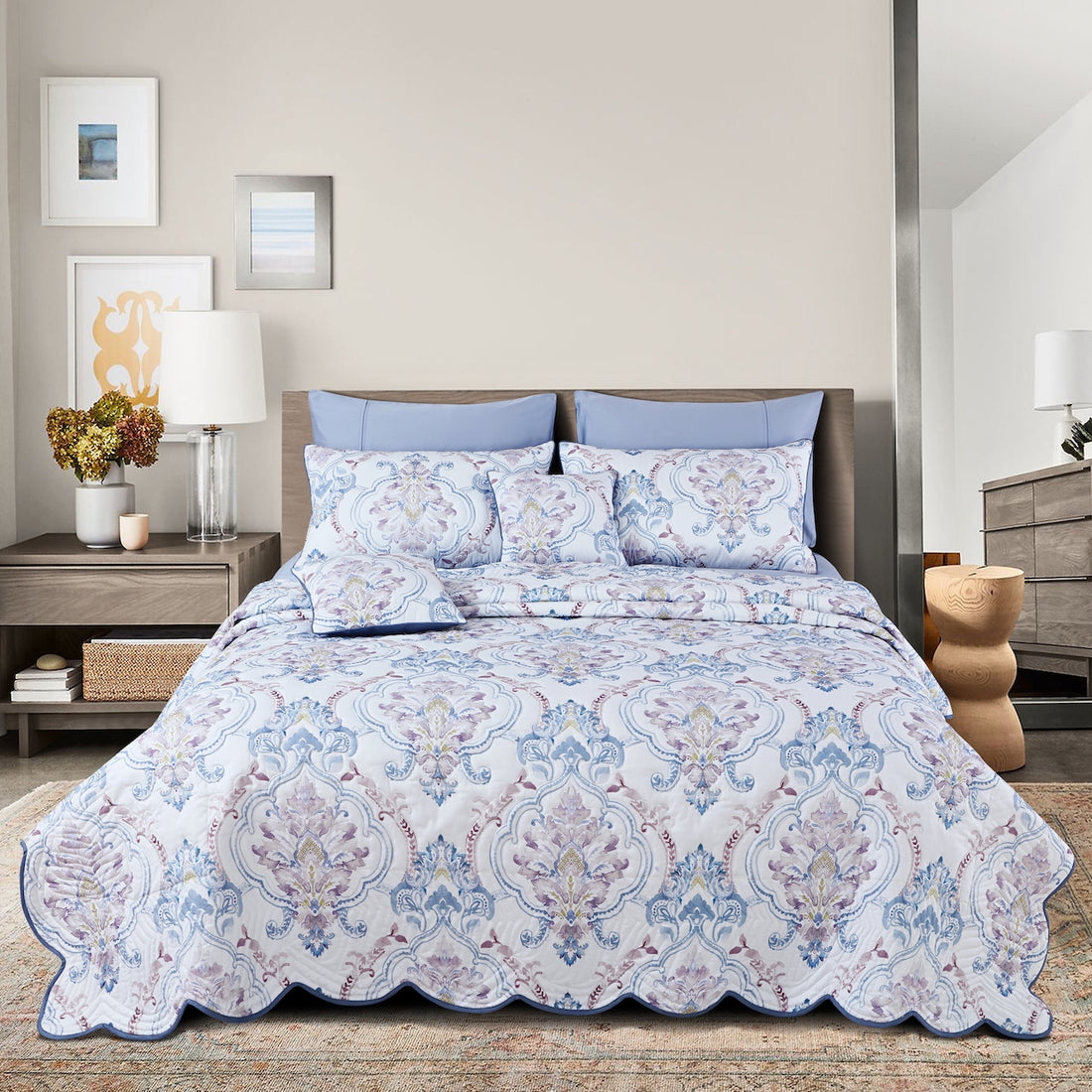Royale Quilted Bedcover - White &amp; Blue