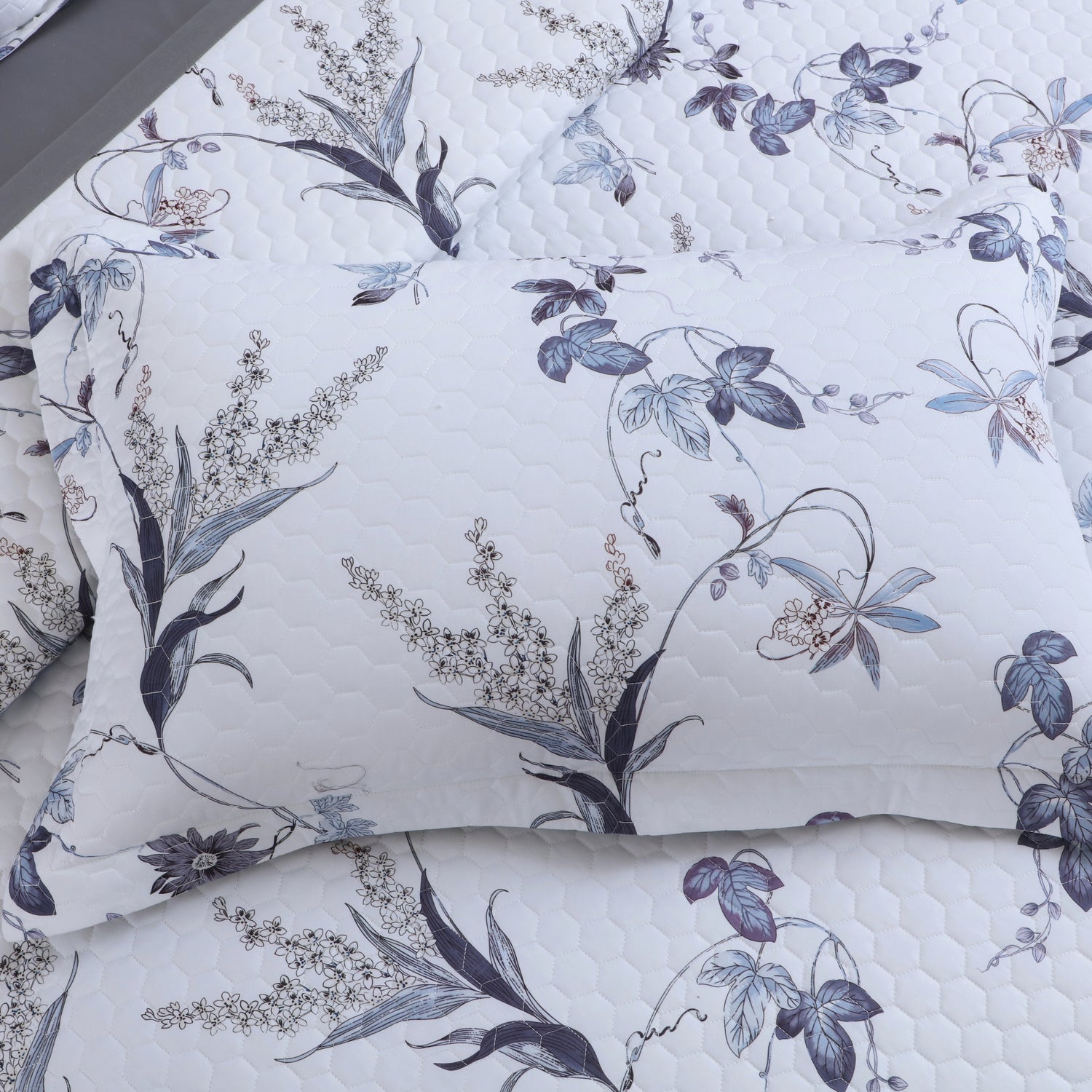 Royale Printed Quilted Bedspread Set with 2 Pillow Covers and 2 Cushion Covers-White