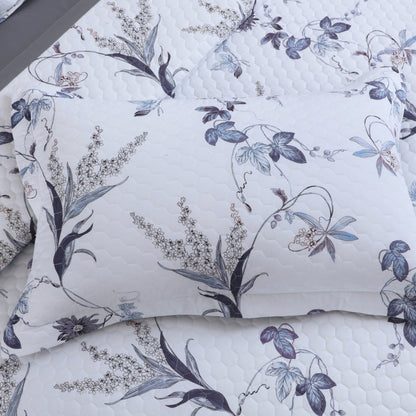 Royale Printed Quilted Bedspread Set with 2 Pillow Covers and 2 Cushion Covers-White