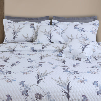 Royale Printed Quilted Bedspread Set with 2 Pillow Covers and 2 Cushion Covers-White