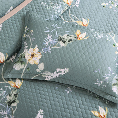 Royale Printed Quilted Bedspread Set with 2 Pillow Covers and 2 Cushion Covers-Green