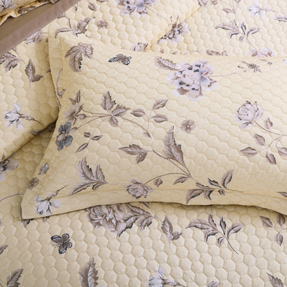 Royale Printed Quilted Bedspread Set with 2 Pillow Covers and 2 Cushion Covers-Yellow