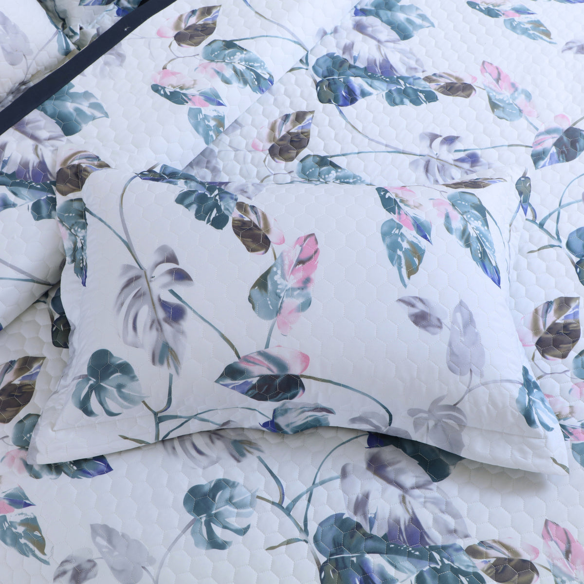 Royale Printed Quilted Bedspread Set with 2 Pillow Covers and 2 Cushion Covers-White