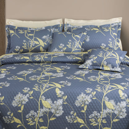 Royale Printed Quilted Bedspread Set with 2 Pillow Covers and 2 Cushion Covers-Grey