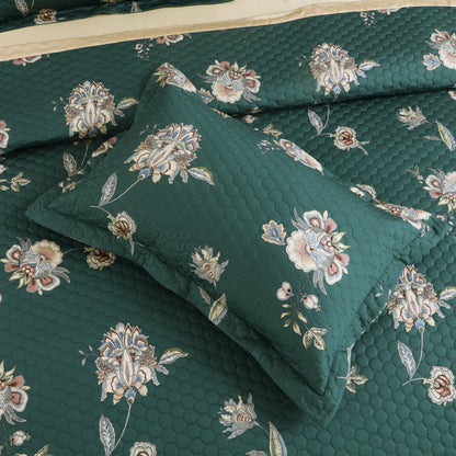 Royale Printed Quilted Bedspread Set with 2 Pillow Covers and 2 Cushion Covers-Green