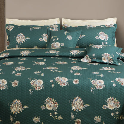 Royale Printed Quilted Bedspread Set with 2 Pillow Covers and 2 Cushion Covers-Green