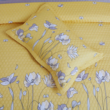 Royale Printed Quilted Bedspread Set with 2 Pillow Covers and 2 Cushion Covers-Yellow