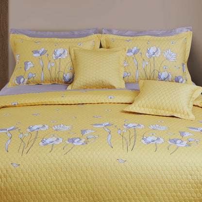 Royale Printed Quilted Bedspread Set with 2 Pillow Covers and 2 Cushion Covers-Yellow