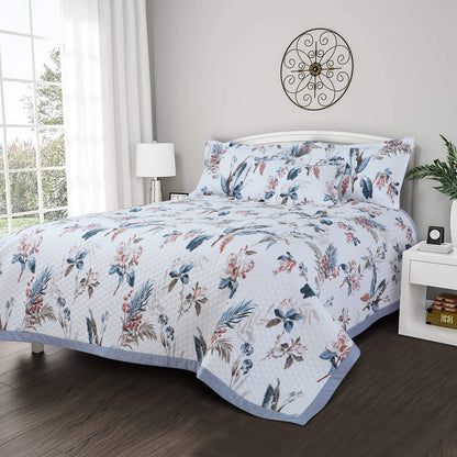 Royale Printed Quilted Bedspread Set with 2 Pillow Covers and 2 Cushion Covers-White