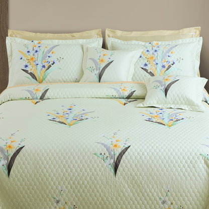 Royale Printed Quilted Bedspread Set with 2 Pillow Covers and 2 Cushion Covers-Tea Green