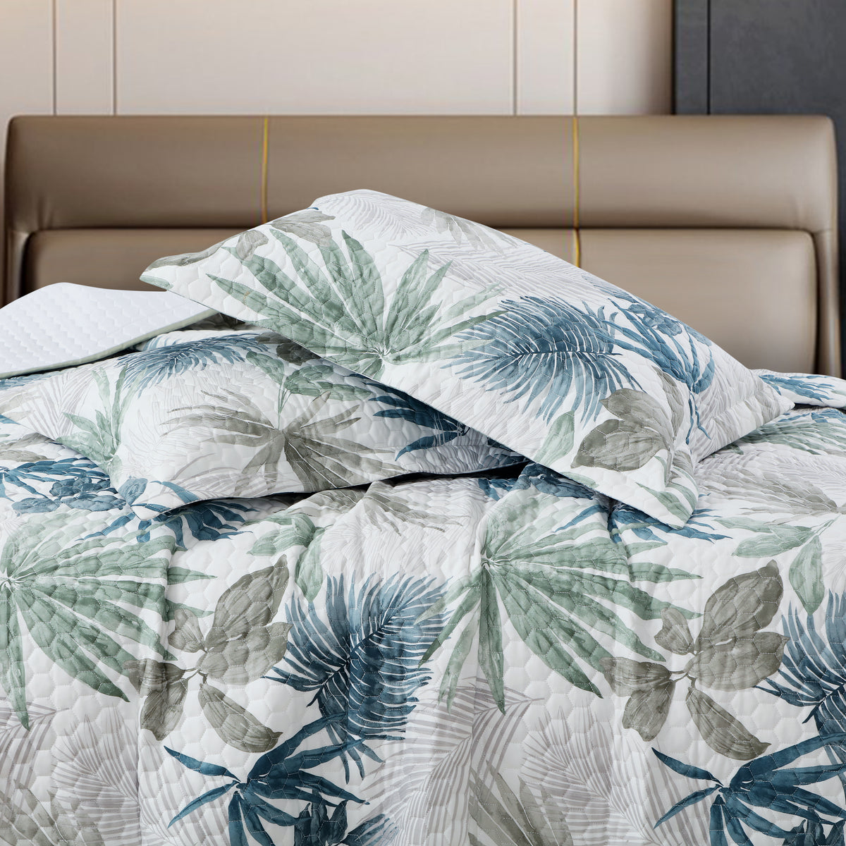 Royale Printed Quilted Bedspread Set with 2 Pillow Covers and 2 Cushion Covers-White