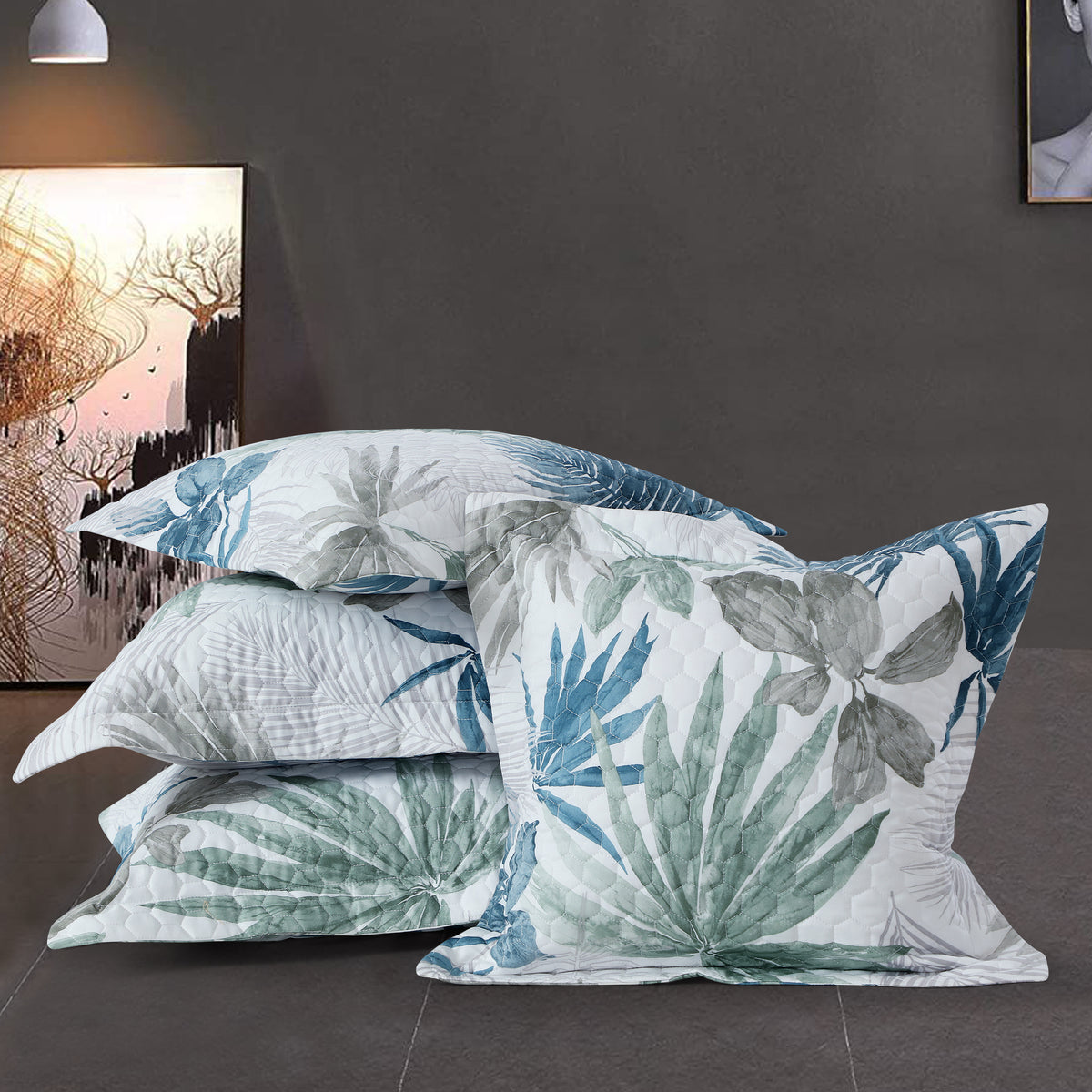 Royale Printed Quilted Bedspread Set with 2 Pillow Covers and 2 Cushion Covers-White