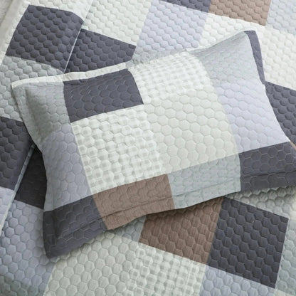 Royale Printed Quilted Bedspread Set with 2 Pillow Covers and 2 Cushion Covers-Beige