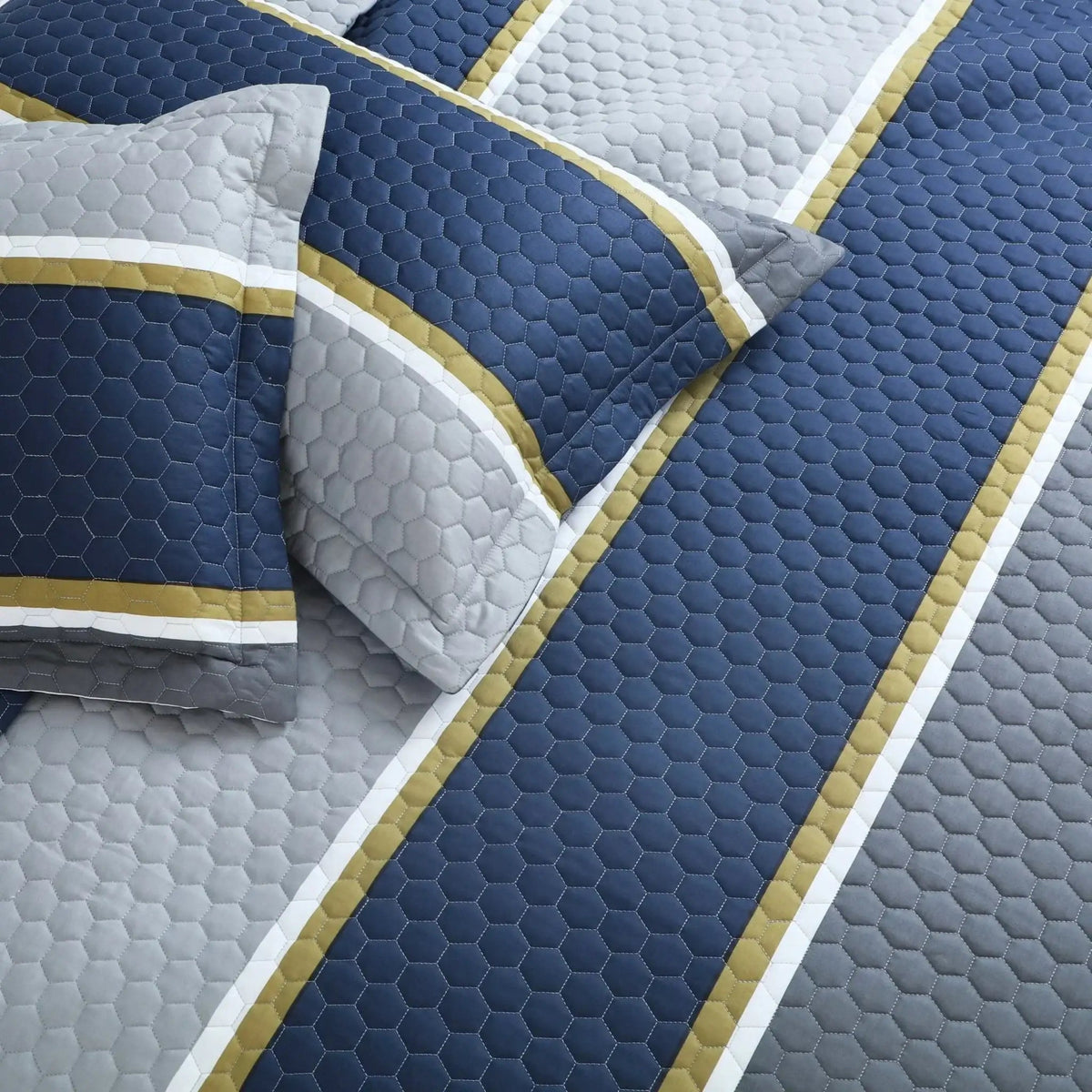 Royale Printed Quilted Bedspread Set with 2 Pillow Covers and 2 Cushion Covers-Blue