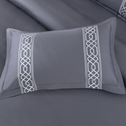 Luxe Stitch &amp; Dream Bedsheet with 2 Embroidered -2 Plain Pillow Cases -Grey