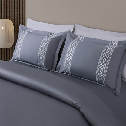 Luxe Stitch &amp; Dream Bedsheet with 2 Embroidered -2 Plain Pillow Cases -Grey