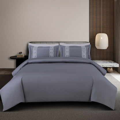 Luxe Stitch &amp; Dream Bedsheet with 2 Embroidered -2 Plain Pillow Cases -Grey