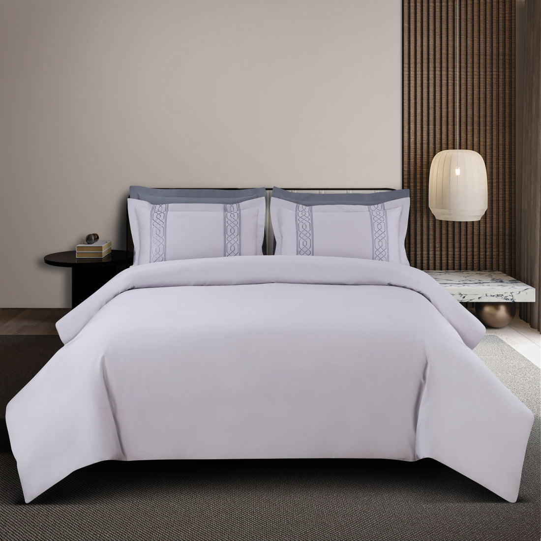 Luxe Stitch &amp; Dream Bedsheet with 2 Embroidered -2 Plain Pillow Cases -Silver Grey