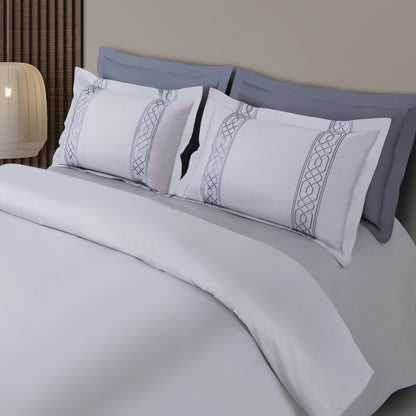 Luxe Stitch &amp; Dream Bedsheet with 2 Embroidered -2 Plain Pillow Cases -Silver Grey