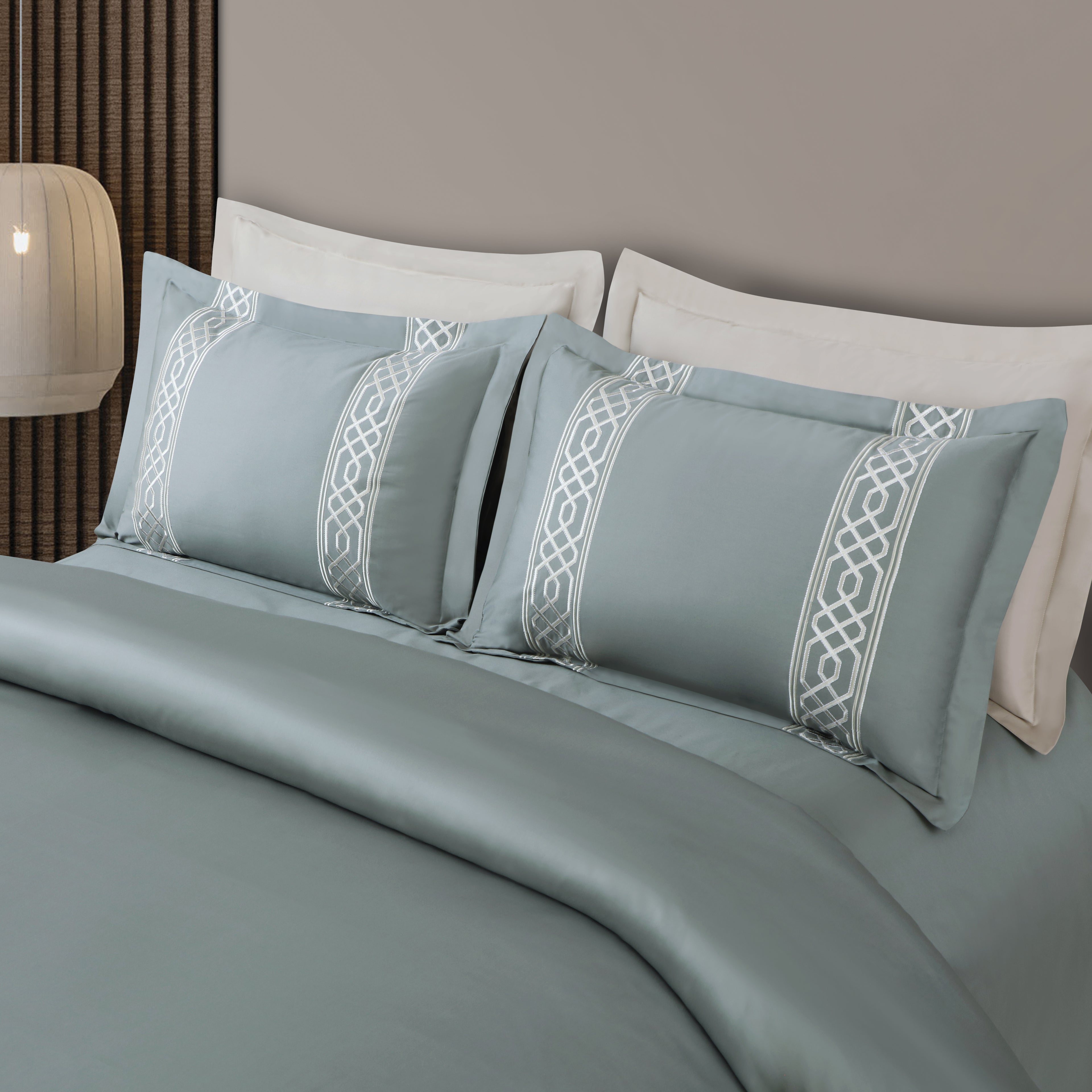 Luxe Stitch &amp; Dream Bedsheet with 2 Embroidered -2 Plain Pillow Cases -Olive Green