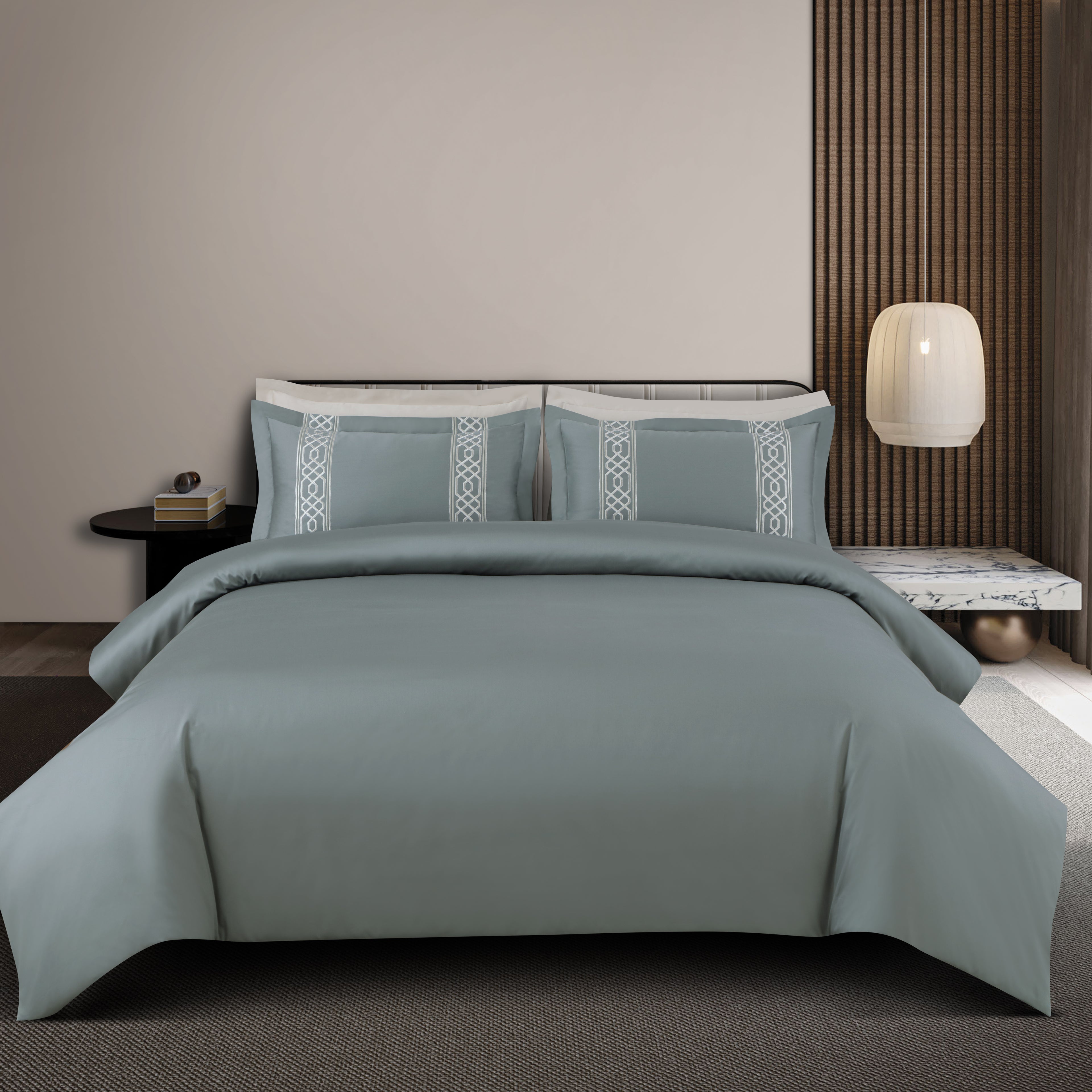 Luxe Stitch &amp; Dream Bedsheet with 2 Embroidered -2 Plain Pillow Cases -Olive Green