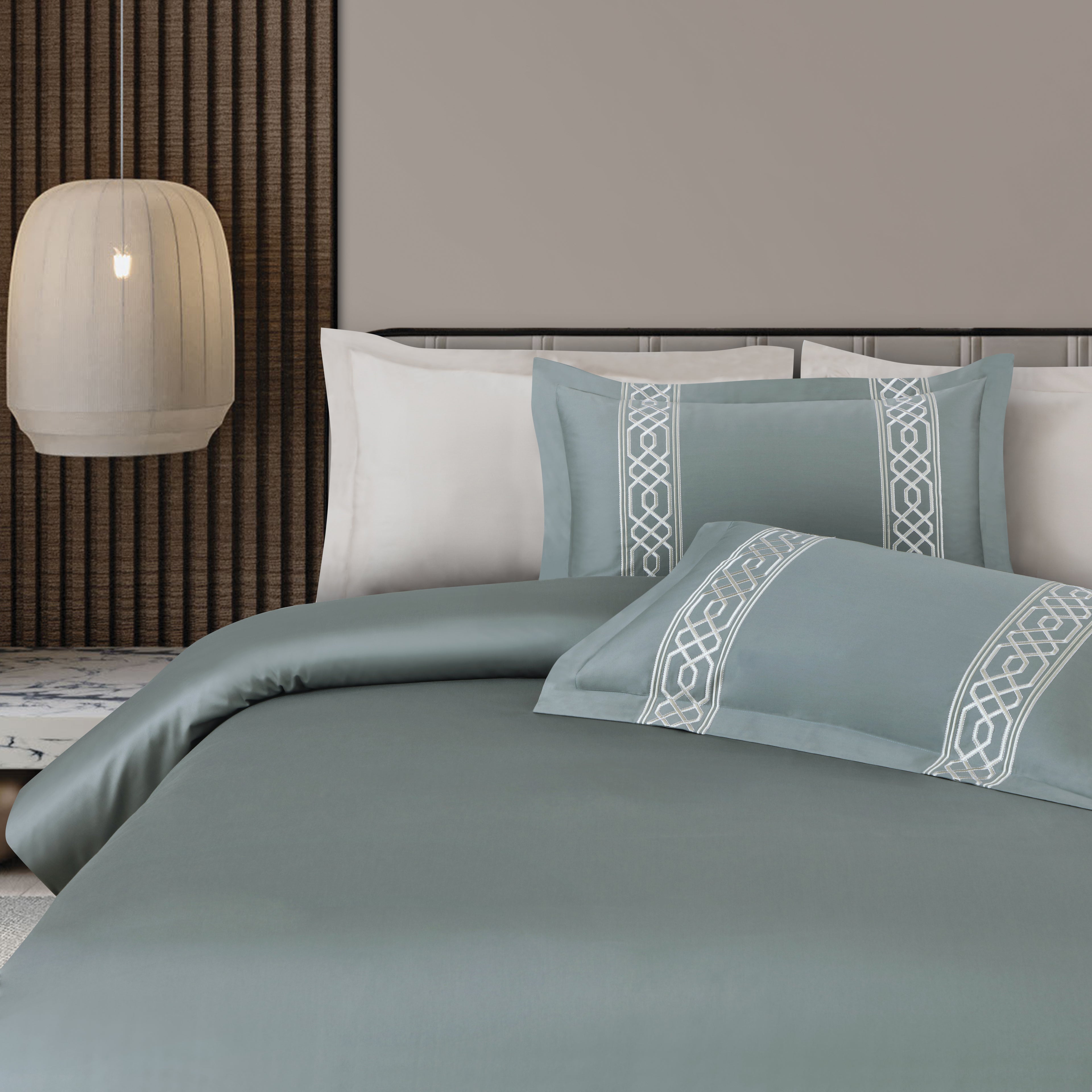 Luxe Stitch &amp; Dream Bedsheet with 2 Embroidered -2 Plain Pillow Cases -Olive Green
