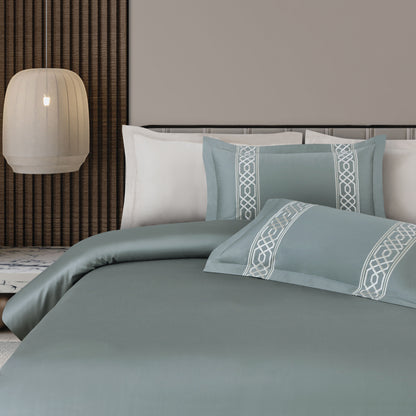 Luxe Stitch &amp; Dream Bedsheet with 2 Embroidered -2 Plain Pillow Cases -Olive Green