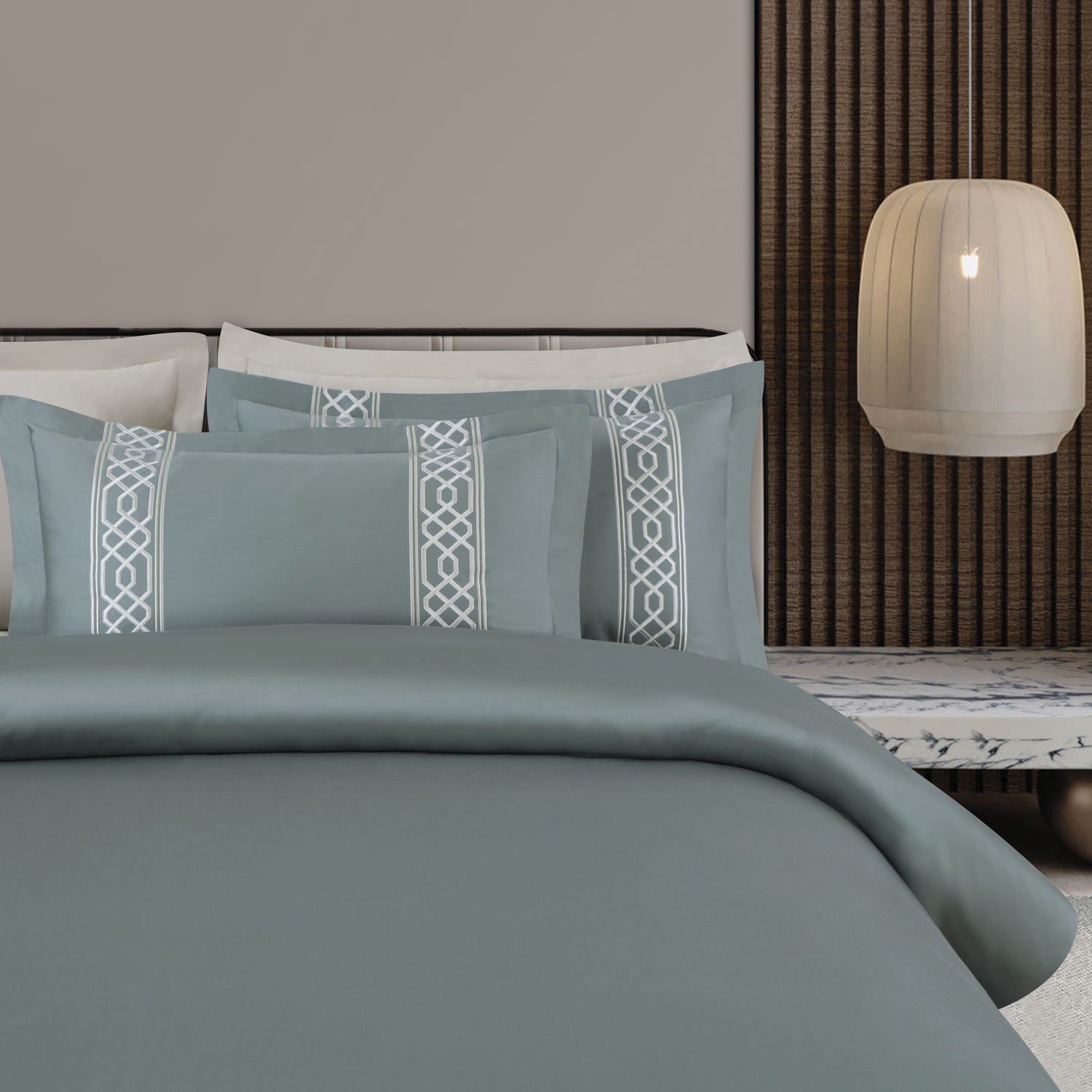 Luxe Stitch &amp; Dream Bedsheet with 2 Embroidered -2 Plain Pillow Cases -Olive Green
