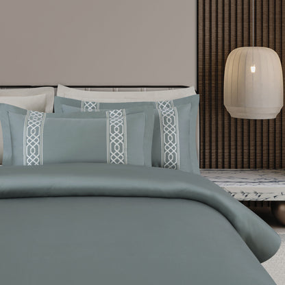 Luxe Stitch &amp; Dream Bedsheet with 2 Embroidered -2 Plain Pillow Cases -Olive Green