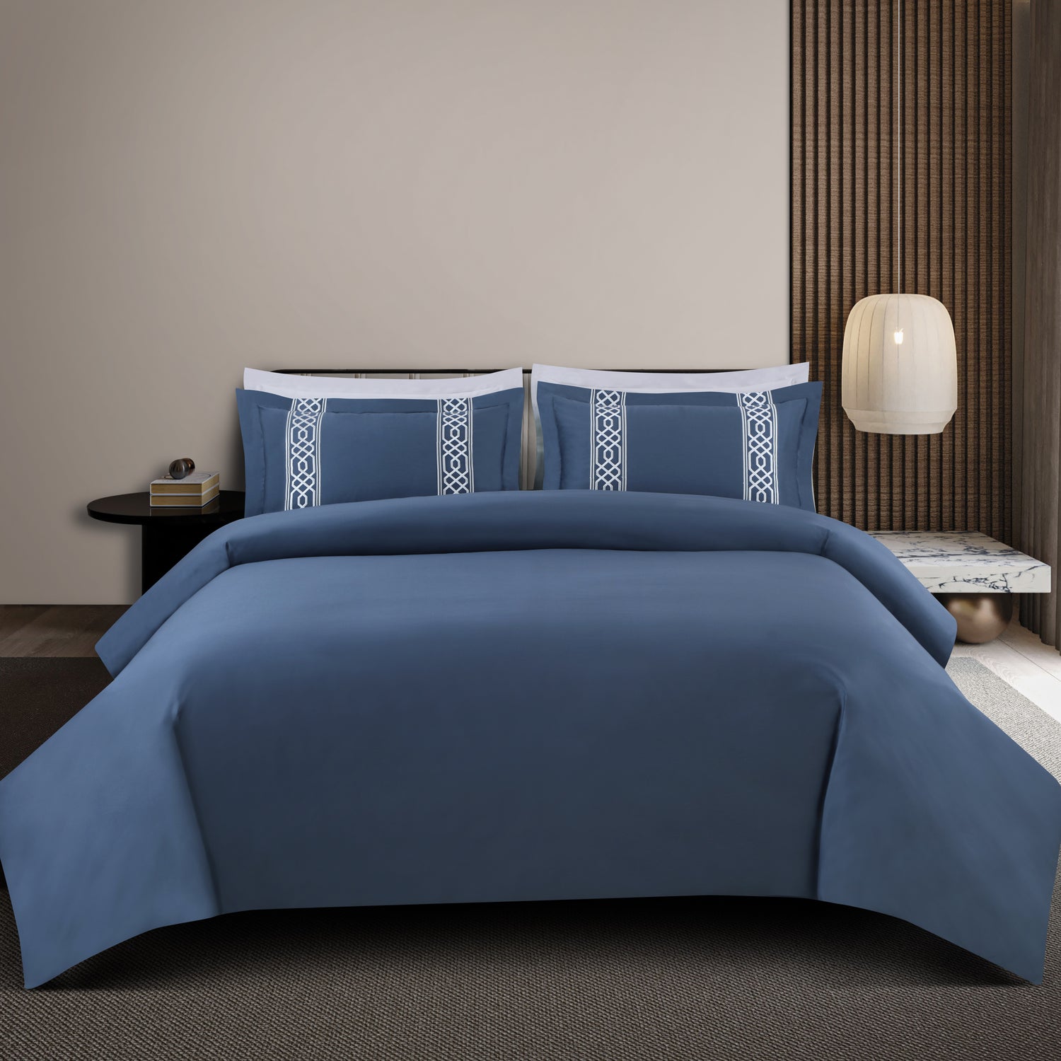 Luxe Stitch &amp; Dream Bedsheet with 2 Embroidered -2 Plain Pillow Cases -Blue