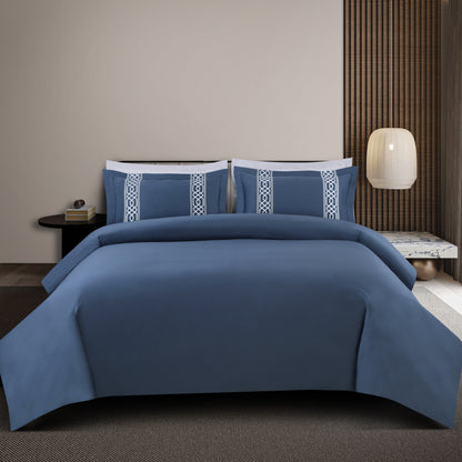 Luxe Stitch &amp; Dream Bedsheet with 2 Embroidered -2 Plain Pillow Cases -Blue