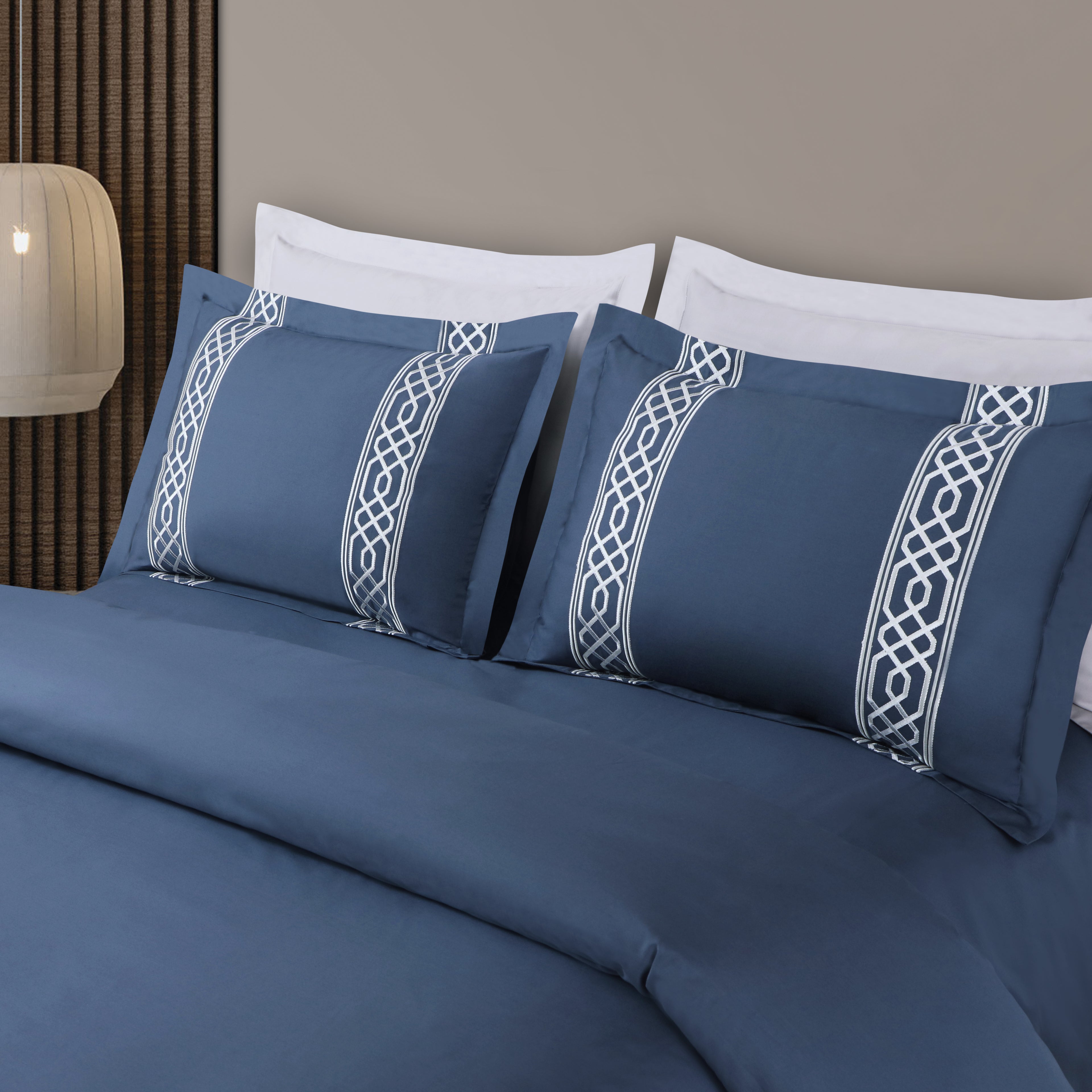 Luxe Stitch &amp; Dream Bedsheet with 2 Embroidered -2 Plain Pillow Cases -Blue