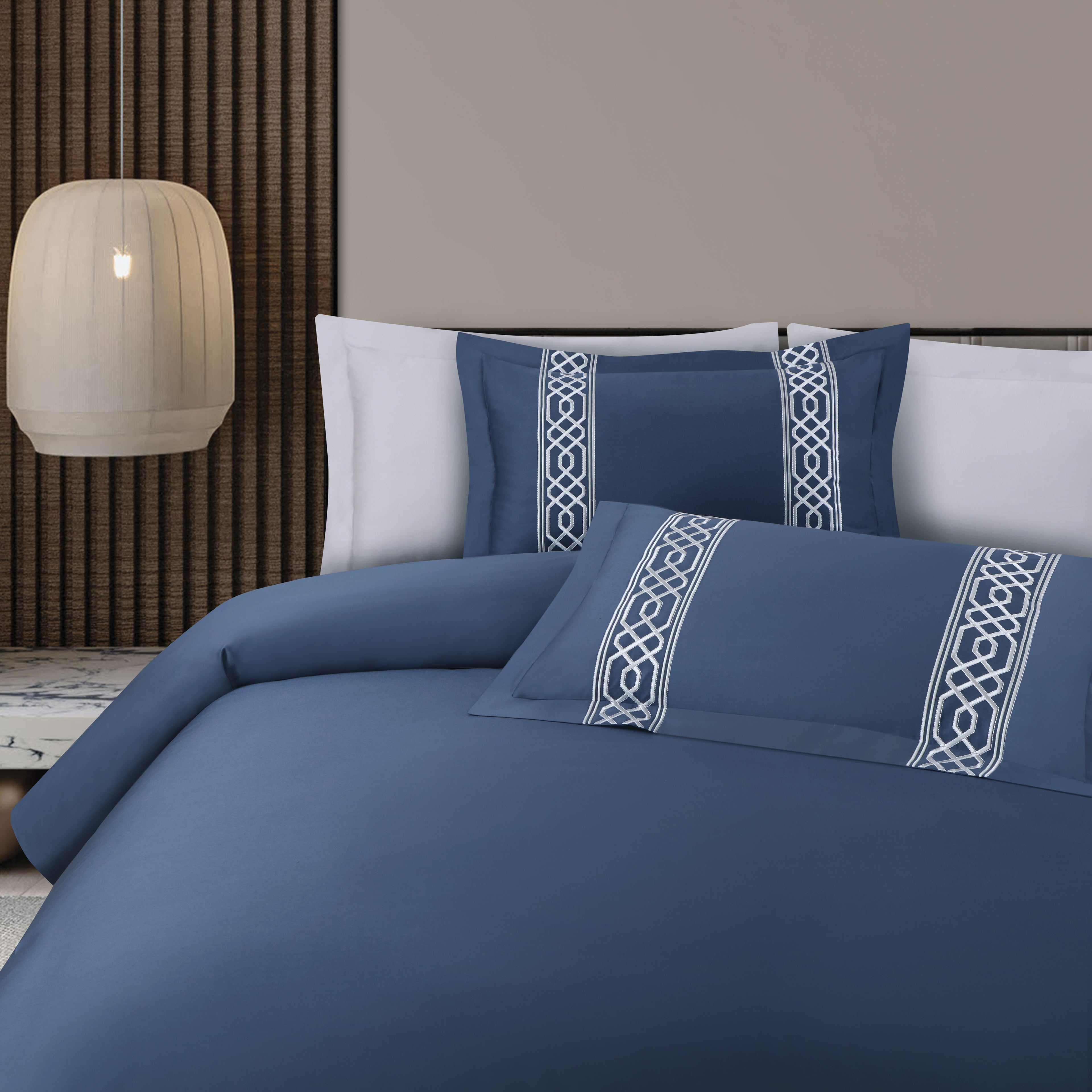 Luxe Stitch &amp; Dream Bedsheet with 2 Embroidered -2 Plain Pillow Cases -Blue