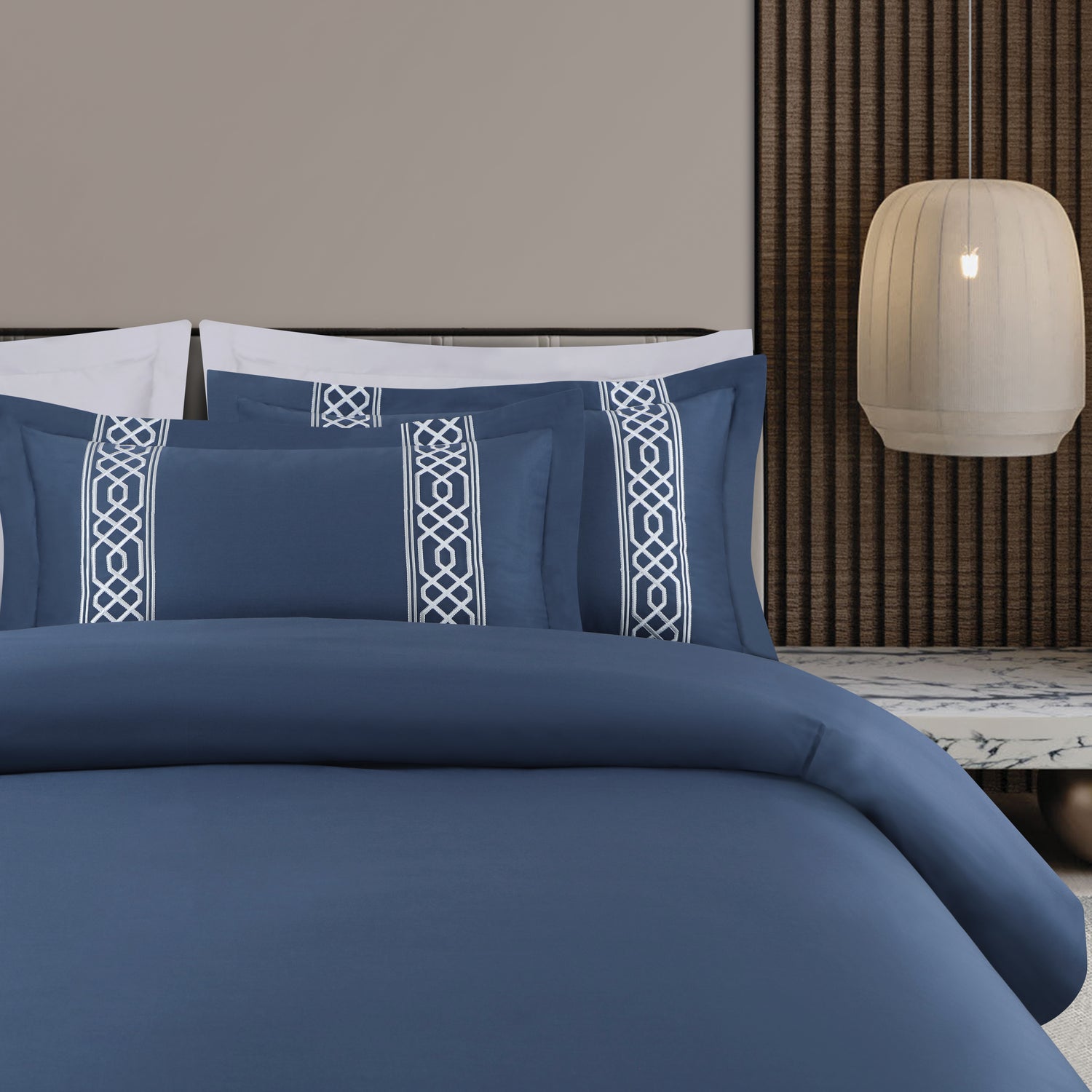 Luxe Stitch &amp; Dream Bedsheet with 2 Embroidered -2 Plain Pillow Cases -Blue