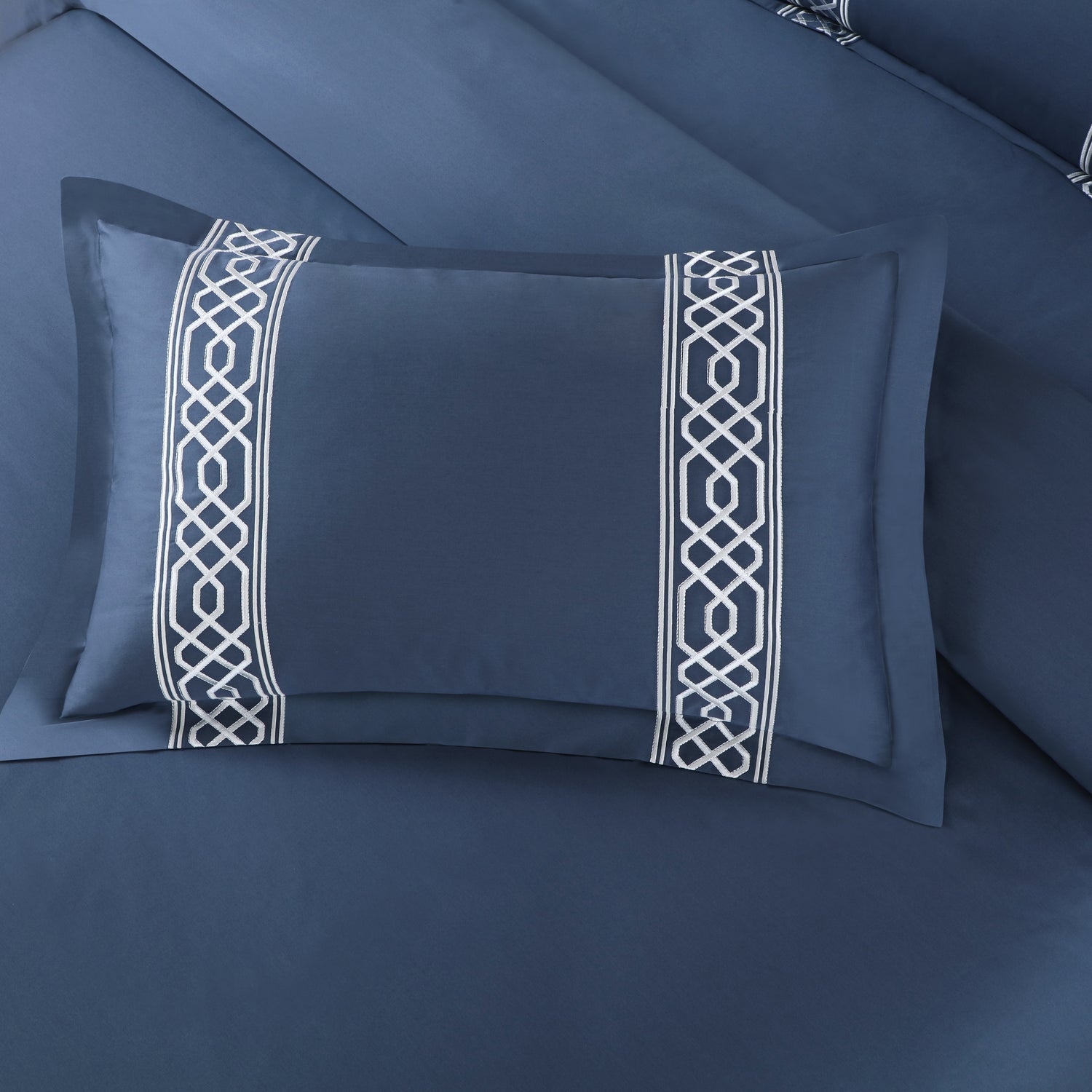 Luxe Stitch &amp; Dream Bedsheet with 2 Embroidered -2 Plain Pillow Cases -Blue