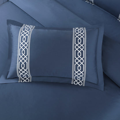 Luxe Stitch &amp; Dream Bedsheet with 2 Embroidered -2 Plain Pillow Cases -Blue