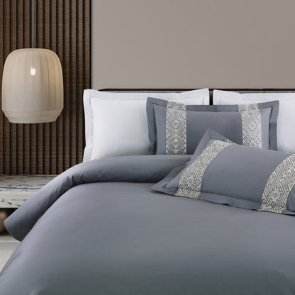 Luxe Stitch &amp; Dream Bedsheet with 2 Embroidered -2 Plain Pillow Cases -Grey
