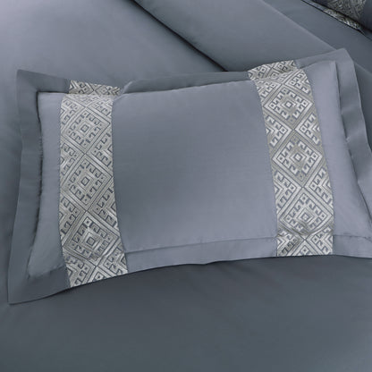 Luxe Stitch &amp; Dream Bedsheet with 2 Embroidered -2 Plain Pillow Cases -Grey