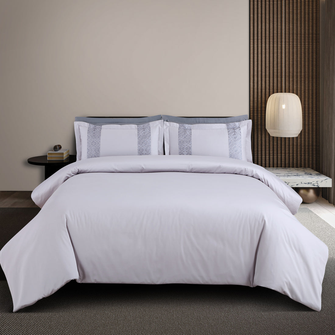 Luxe Stitch &amp; Dream Bedsheet with 2 Embroidered -2 Plain Pillow Cases -Silver Grey