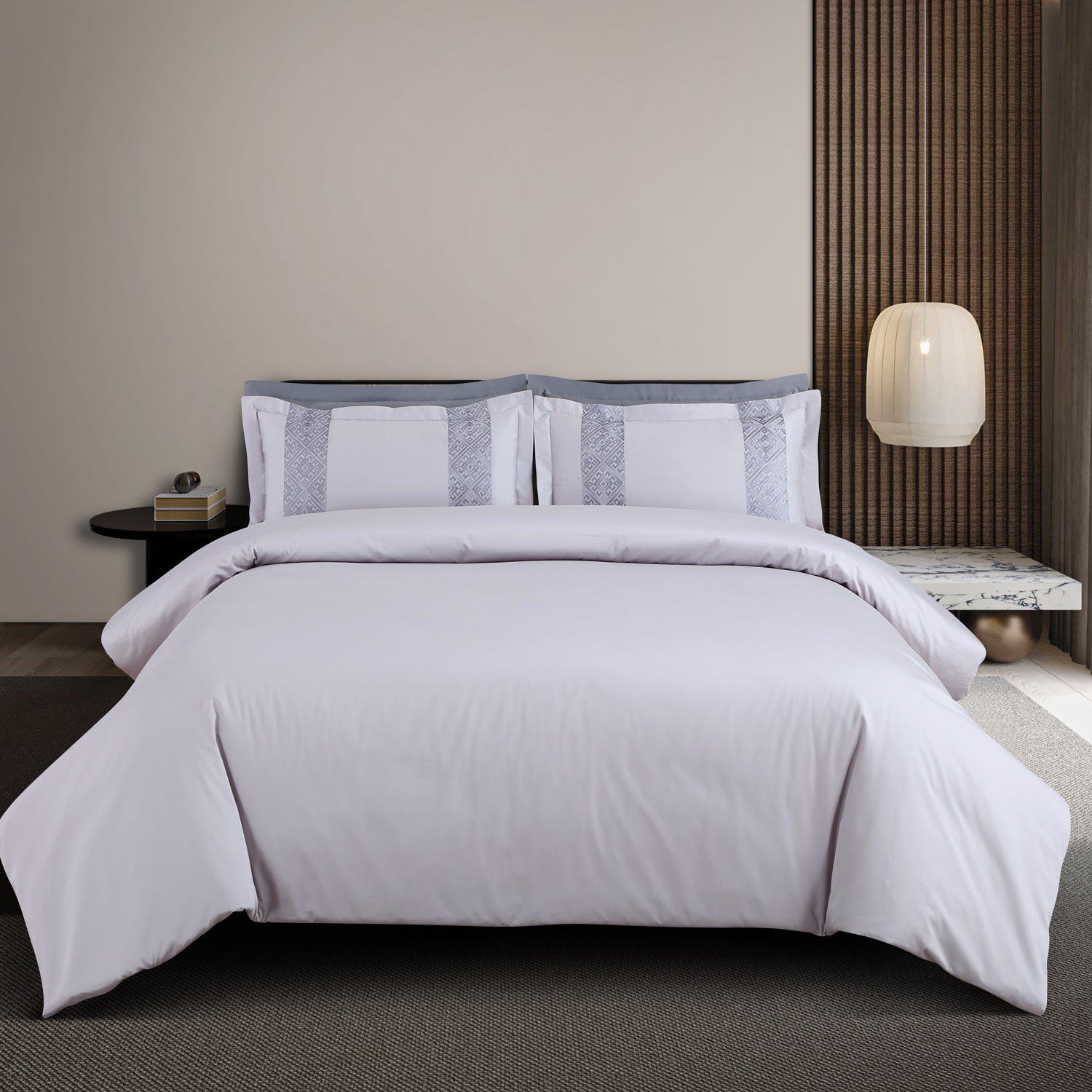 Luxe Stitch &amp; Dream Bedsheet with 2 Embroidered -2 Plain Pillow Cases -Silver Grey