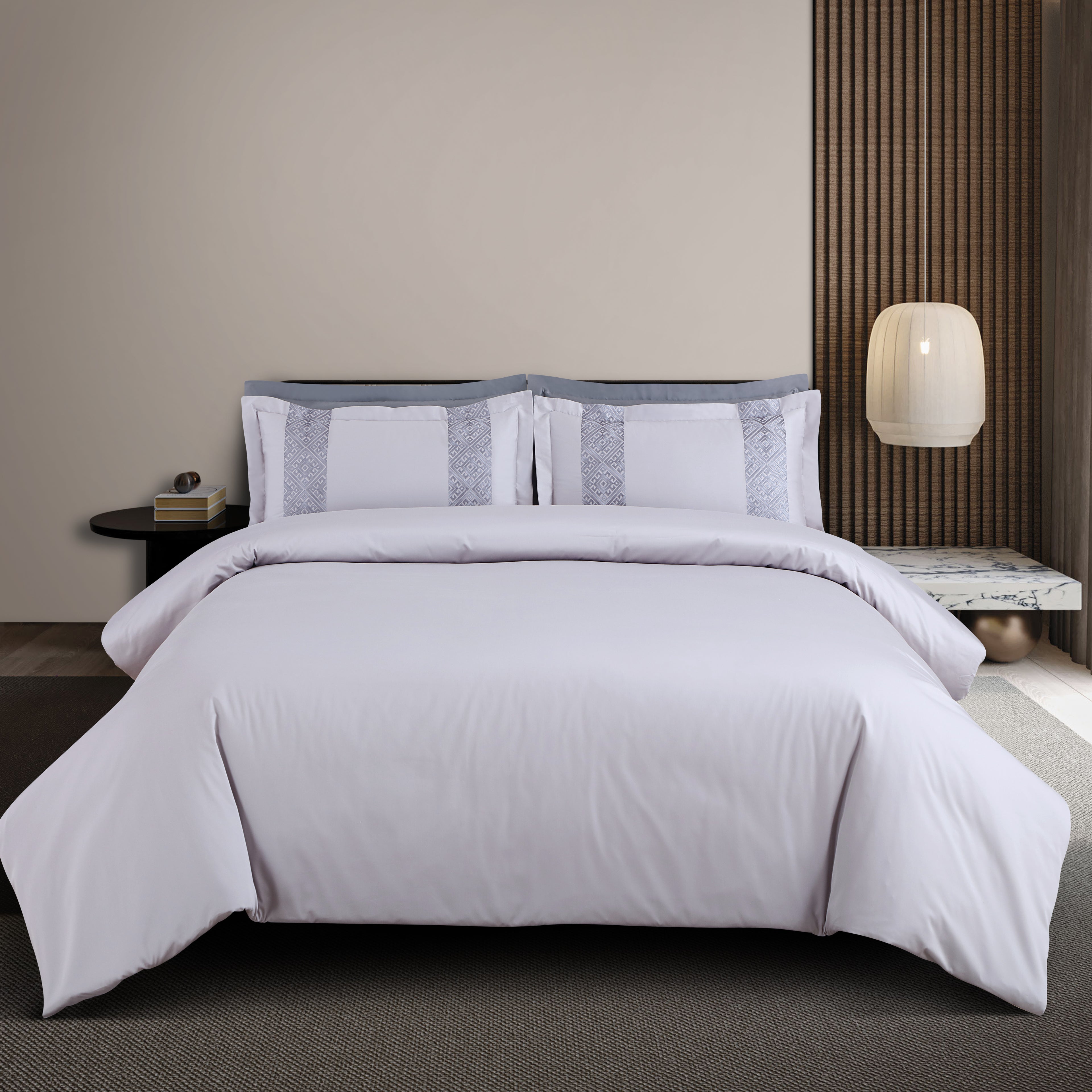 Luxe Stitch &amp; Dream Bedsheet with 2 Embroidered -2 Plain Pillow Cases -Silver Grey